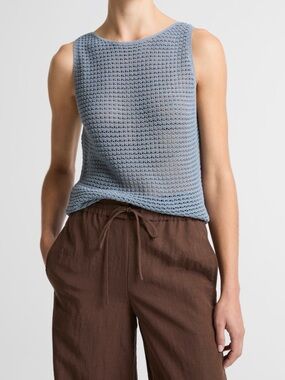 Vince Cotton Blend Cord Openwork Tank Top - Lagoon